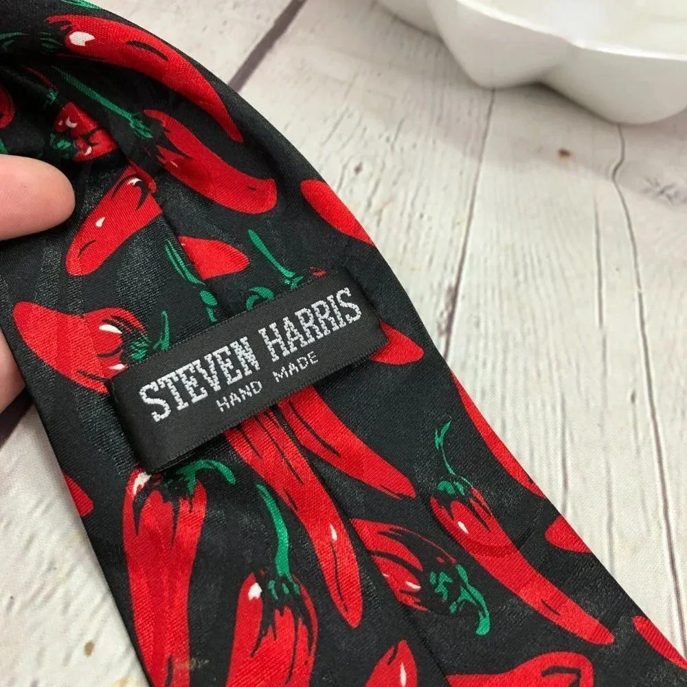 Steven harris hand made tie red chili peppers preppy business office